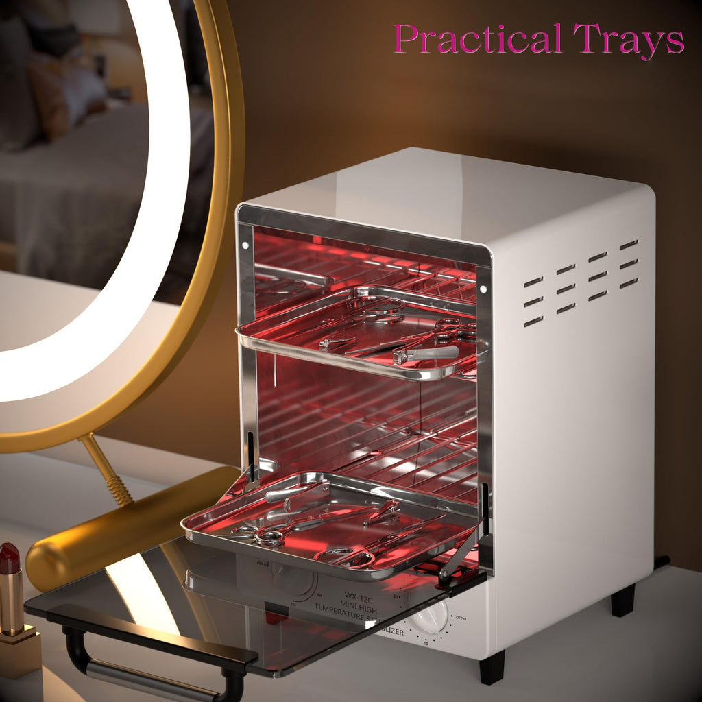 Sterilizer for Nail Tools - 12L High-Temperature Cleaning Box, 4 Temp Settings, 2 Trays, Tweezer Sterilizer, 110V