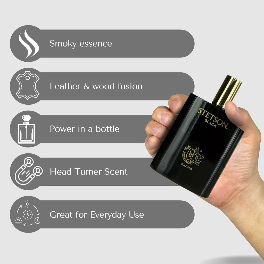 Stetson Black Cologne for Men – 3.4 oz Spray | Bold Woody, Spicy, Musky Scent