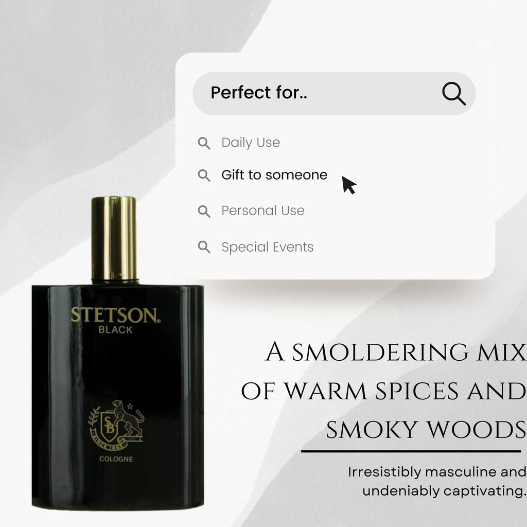 Stetson Black Cologne for Men – 3.4 oz Spray | Bold Woody, Spicy, Musky Scent