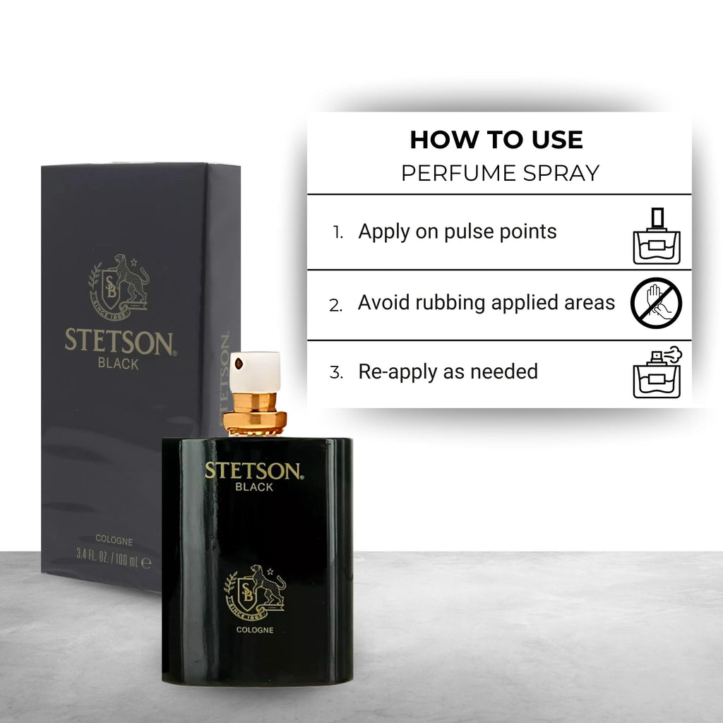 Stetson Black Cologne for Men – 3.4 oz Spray | Bold Woody, Spicy, Musky Scent