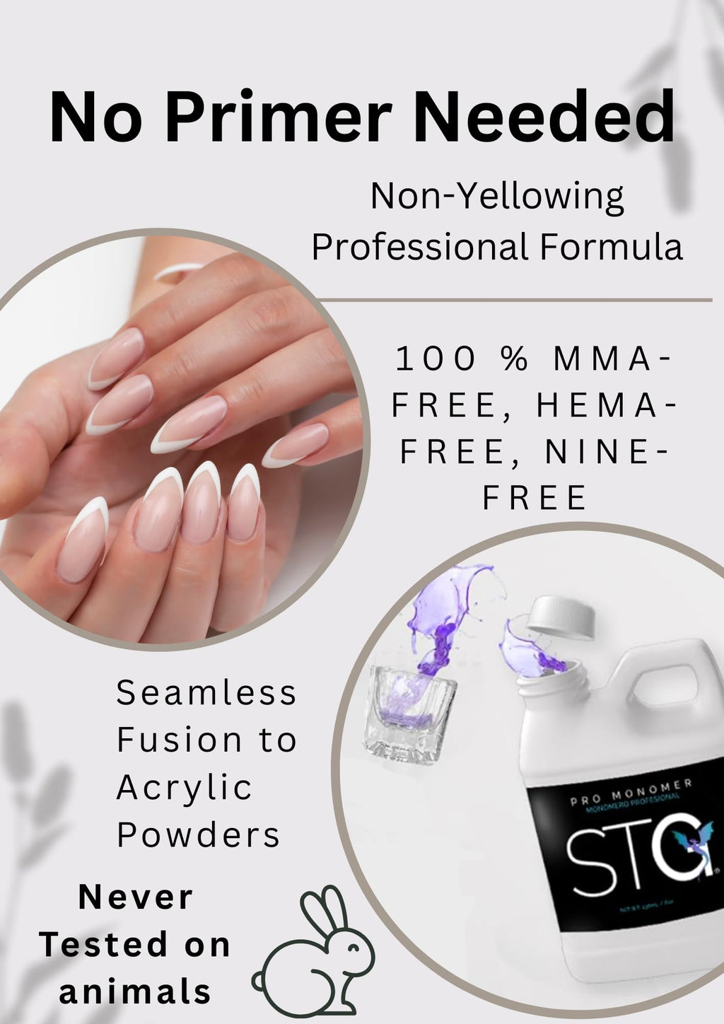 STG Acrylic Monomer EMA - MMA Free, Primerless, Non-Yellowing, Purple 16oz | Nail Sculpting Liquid