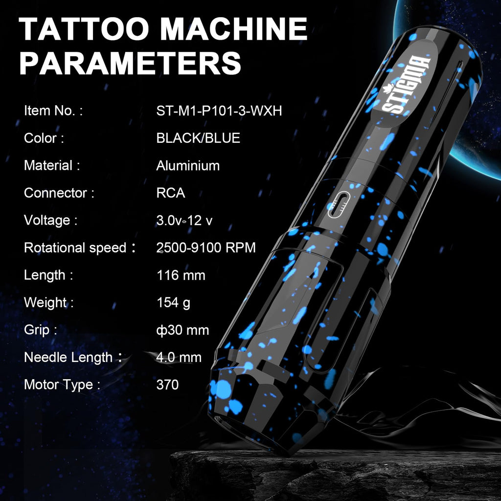 STIGMA Wireless Tattoo Gun Kit ST-TK9003-3 — Beginner Rotary Pen with 2 Batteries & 20 Cartridge Needles