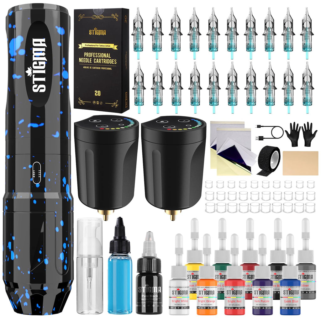 STIGMA Wireless Tattoo Gun Kit ST-TK9003-3 — Beginner Rotary Pen with 2 Batteries & 20 Cartridge Needles