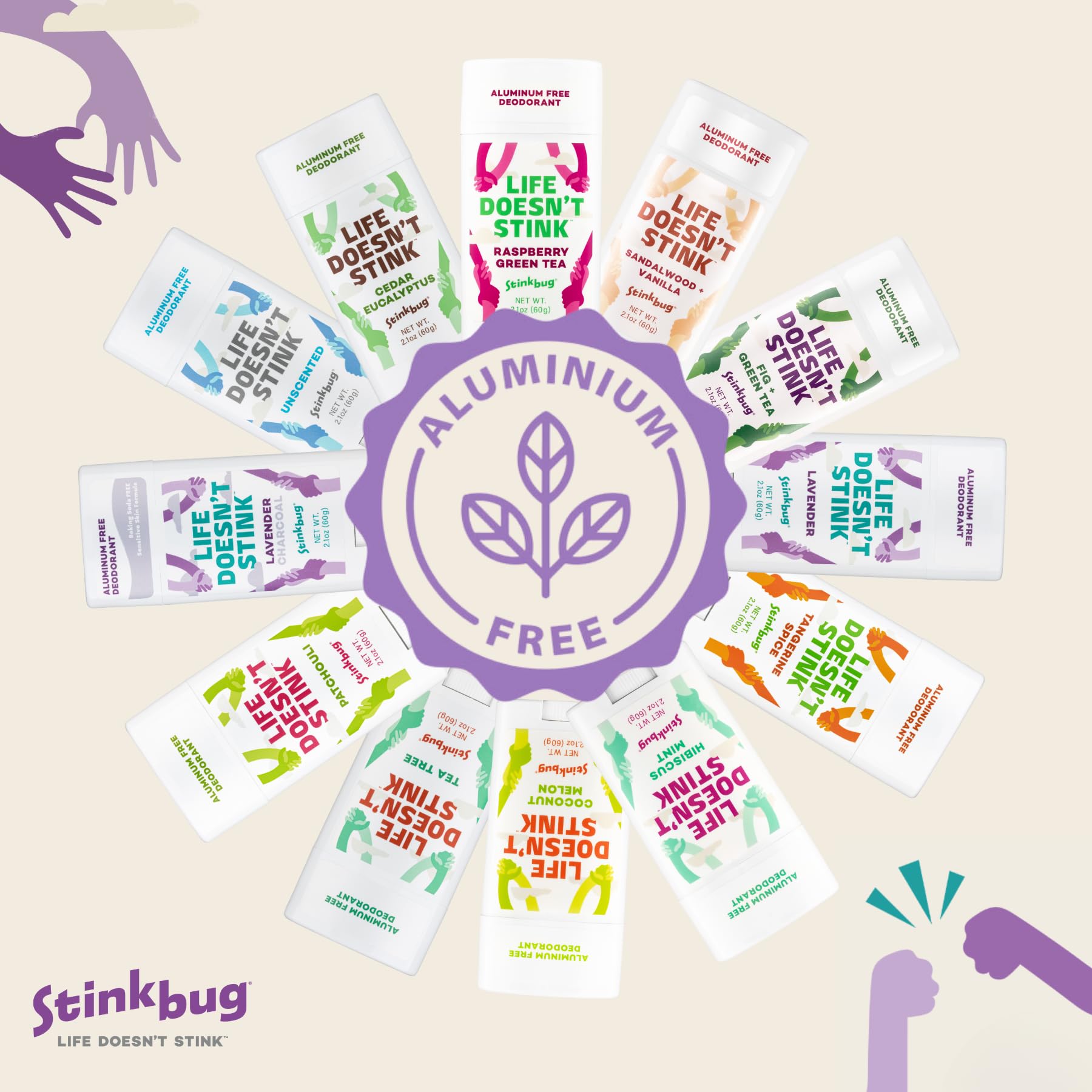 Stinkbug Naturals Aluminum-Free Deodorant Stick – Vanilla Mint, Coconut Oil & Activated Charcoal | 3 x 2.1 oz