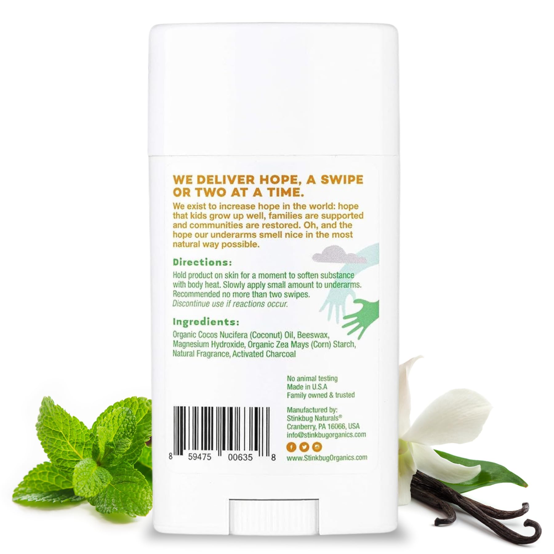 Stinkbug Naturals Aluminum-Free Deodorant Stick – Vanilla Mint, Coconut Oil & Activated Charcoal | 3 x 2.1 oz