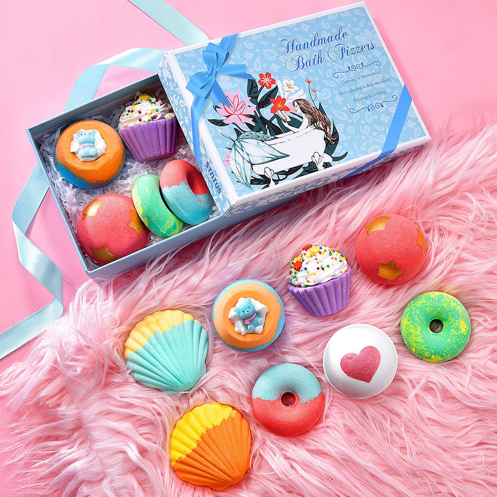 STNTUS INNOVATIONS Bath Bombs – 7-Piece Natural Gift Set with Shea & Cocoa Butter