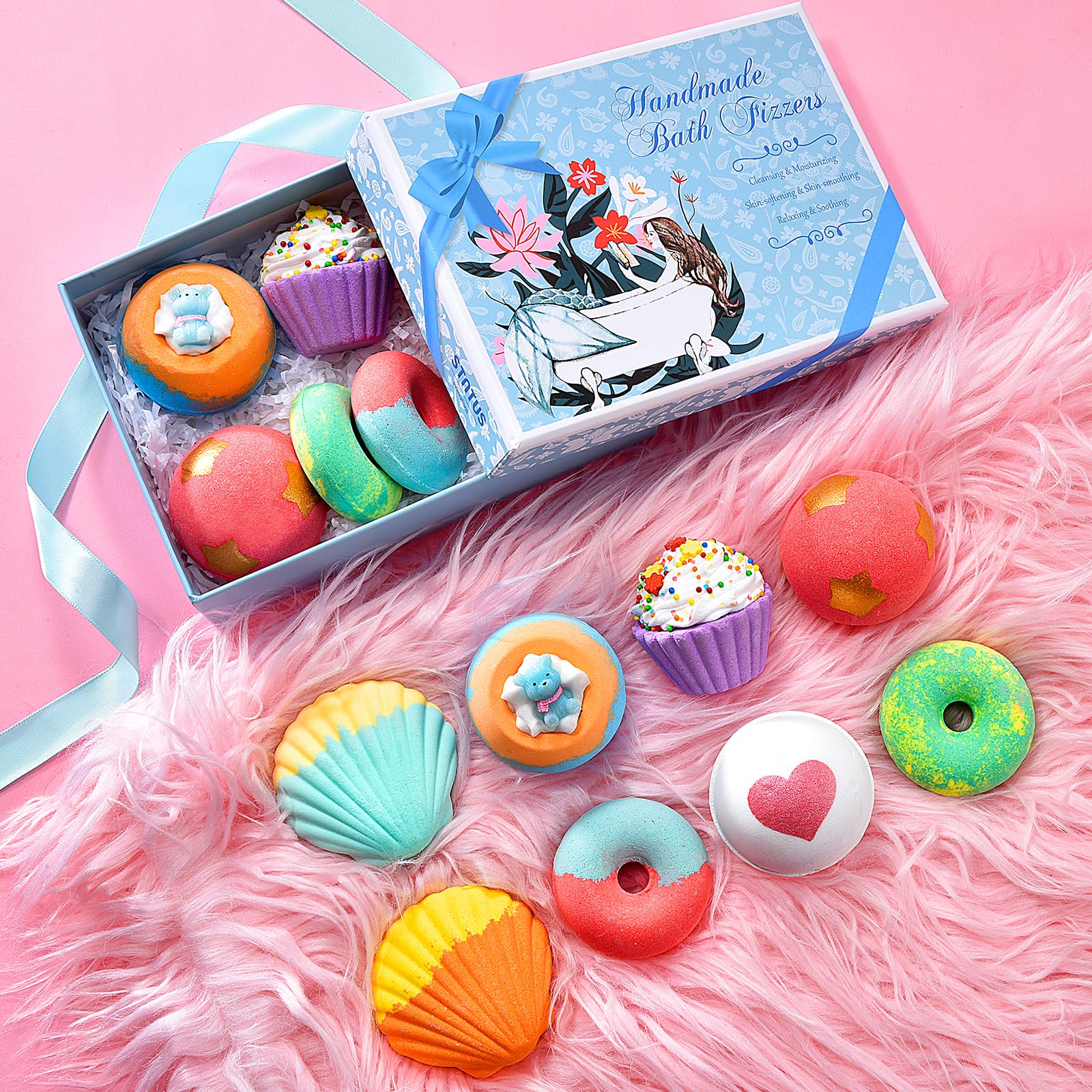 STNTUS INNOVATIONS Bath Bombs – 7-Piece Natural Gift Set with Shea & Cocoa Butter