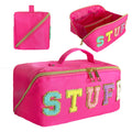 STOMKIRE Preppy Bag – Rose Red Nylon Makeup Bag with Chenille Letters