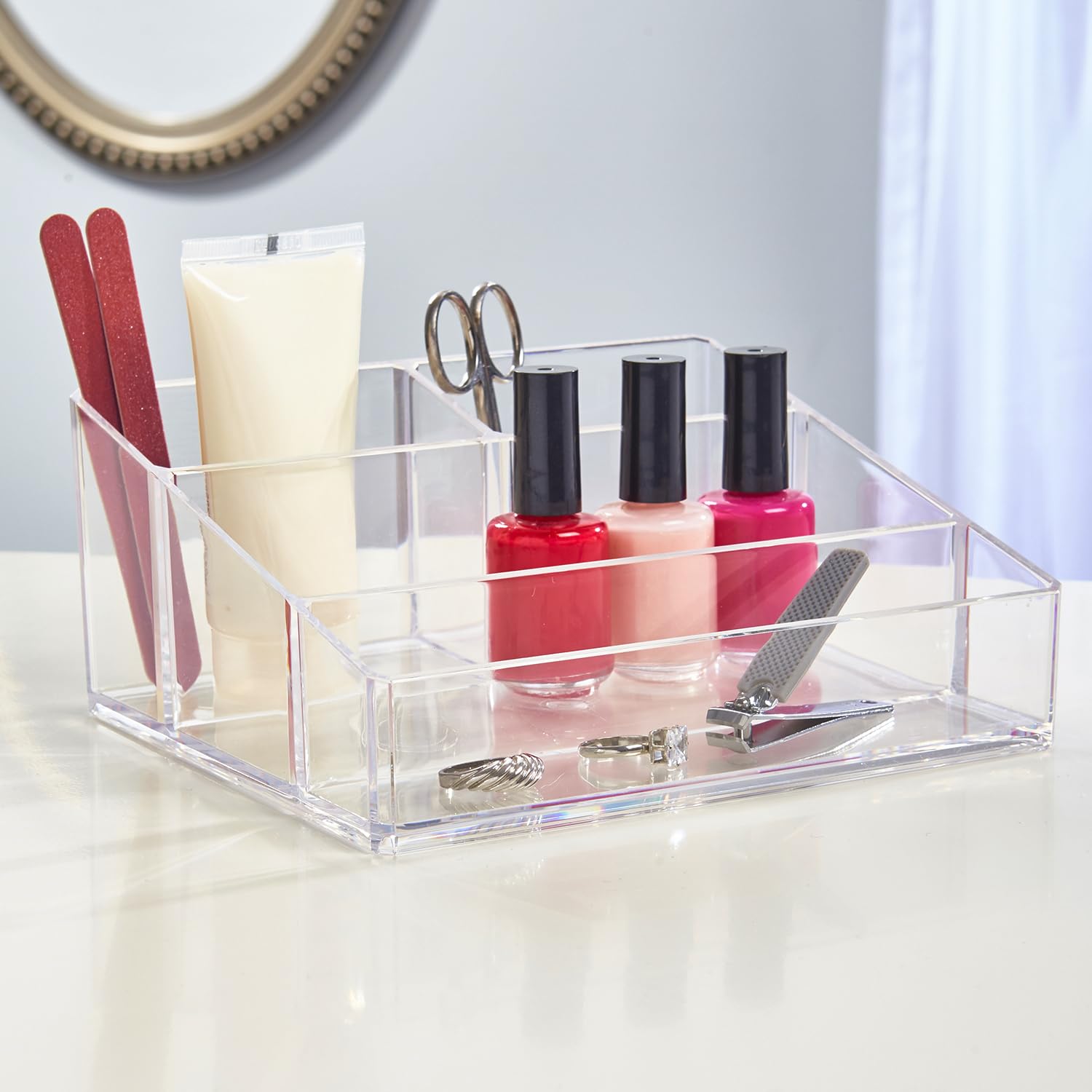 STORi Clear Plastic Small Countertop Vanity Organizer — 4-Compartment, Pack of 2, Made in USA