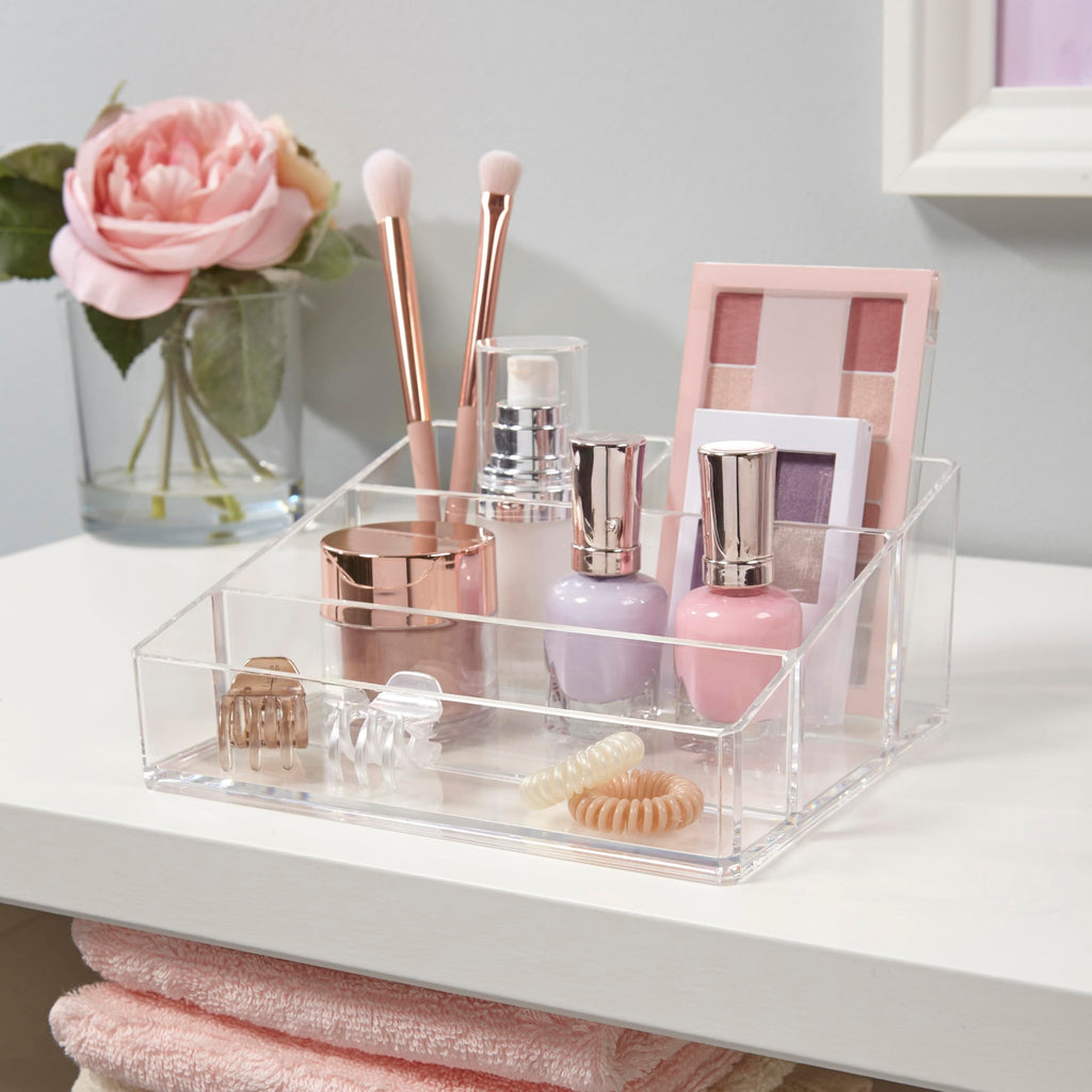STORi Clear Plastic Small Countertop Vanity Organizer — 4-Compartment, Pack of 2, Made in USA