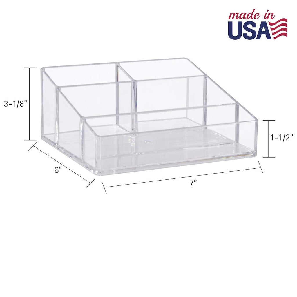 STORi Clear Plastic Small Countertop Vanity Organizer — 4-Compartment, Pack of 2, Made in USA