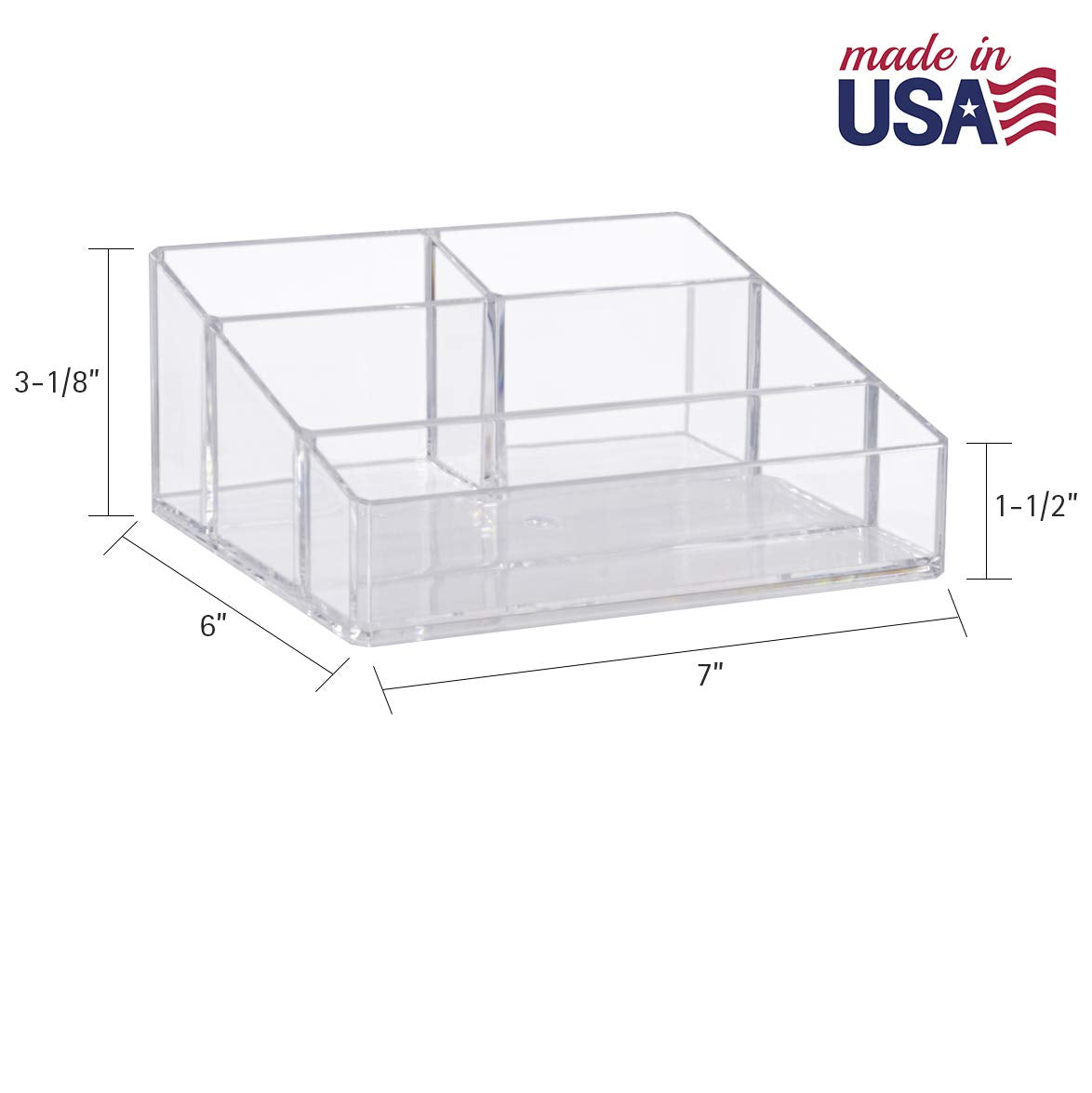 STORi Clear Plastic Small Countertop Vanity Organizer — 4-Compartment, Pack of 2, Made in USA