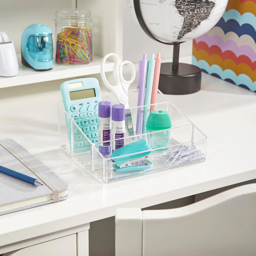 STORi Clear Plastic Small Countertop Vanity Organizer — 4-Compartment, Pack of 2, Made in USA