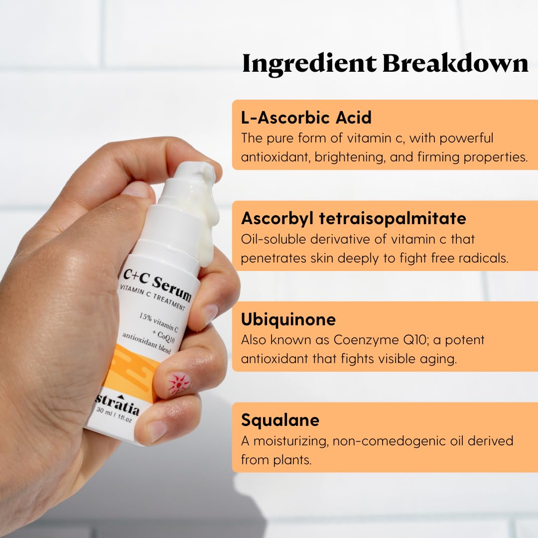 Stratia C+C Vitamin C Serum – 15% Vitamin C, 10% L-Ascorbic Acid, Water-Free (1 Fl Oz)