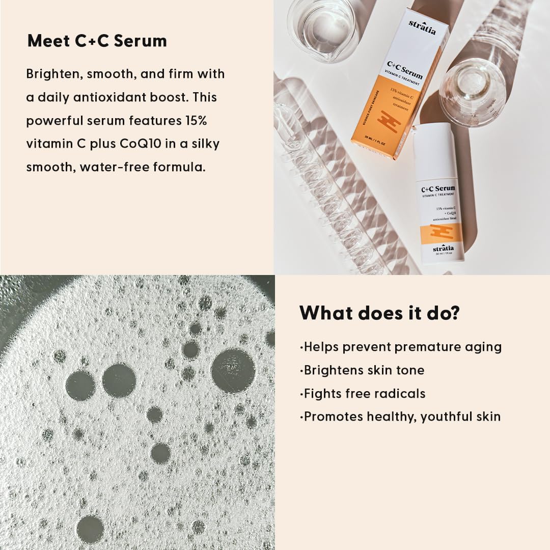 Stratia C+C Vitamin C Serum – 15% Vitamin C, 10% L-Ascorbic Acid, Water-Free (1 Fl Oz)