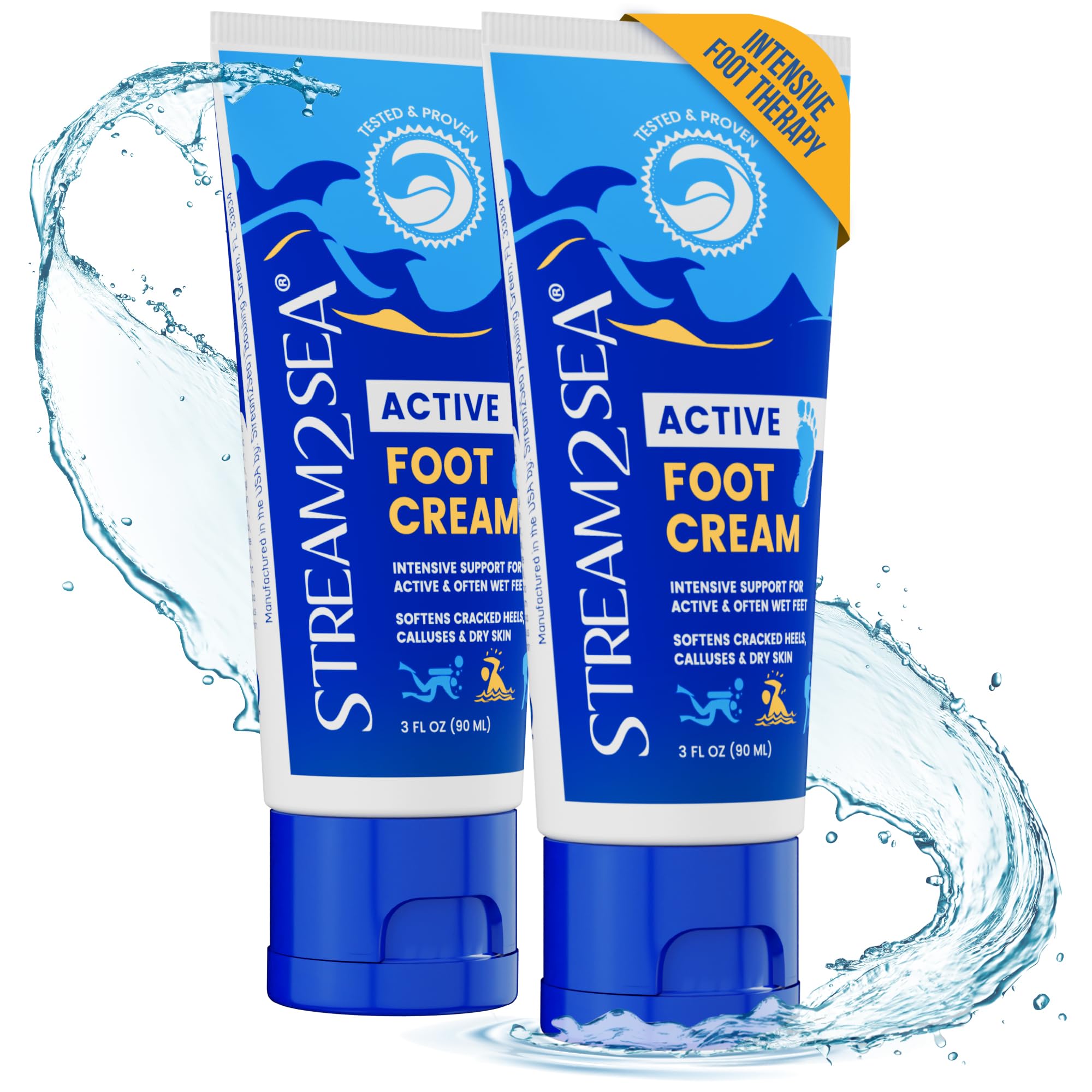 STREAM 2 SEA Active Foot Cream – Intensive Support for Active & Wet Feet | Fast-Absorbing, Non-Greasy, 2 Pack