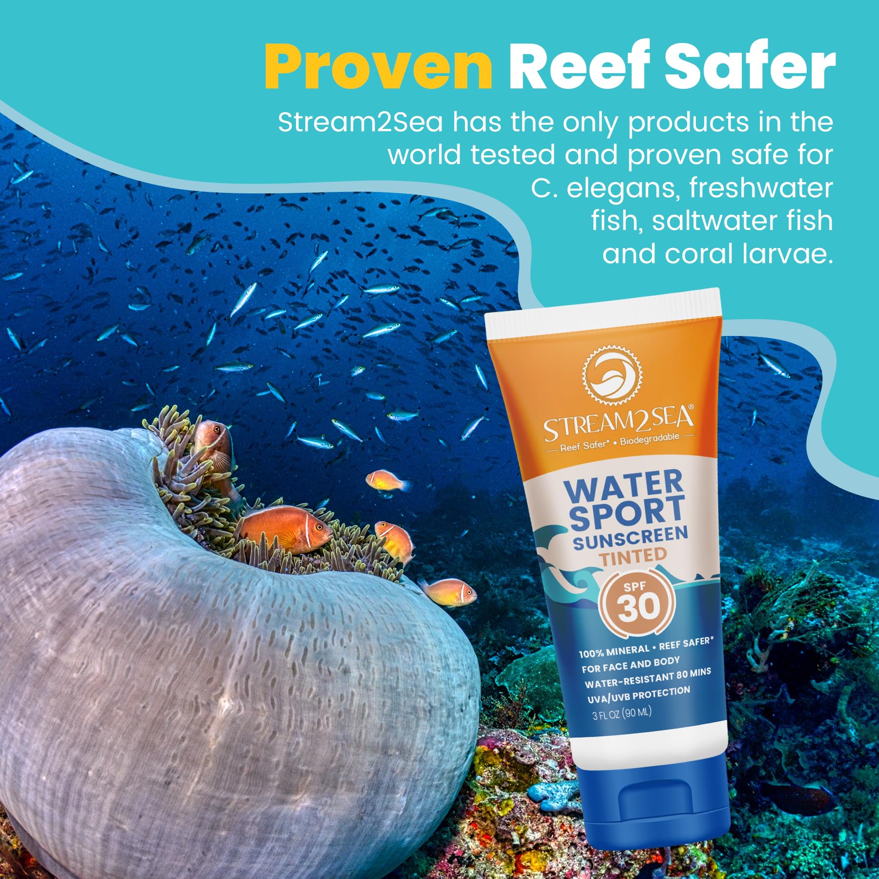 STREAM 2 SEA SPF 20 Tinted Sunscreen — Biodegradable, Reef Safe, Travel Pack of 3 (1 oz each)