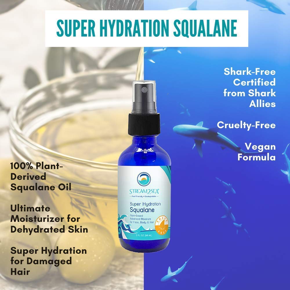 STREAM 2 SEA Squalane Olive-Based Moisturizer – Reef Safe, Shark-Free, Vitamin E, 2 fl oz