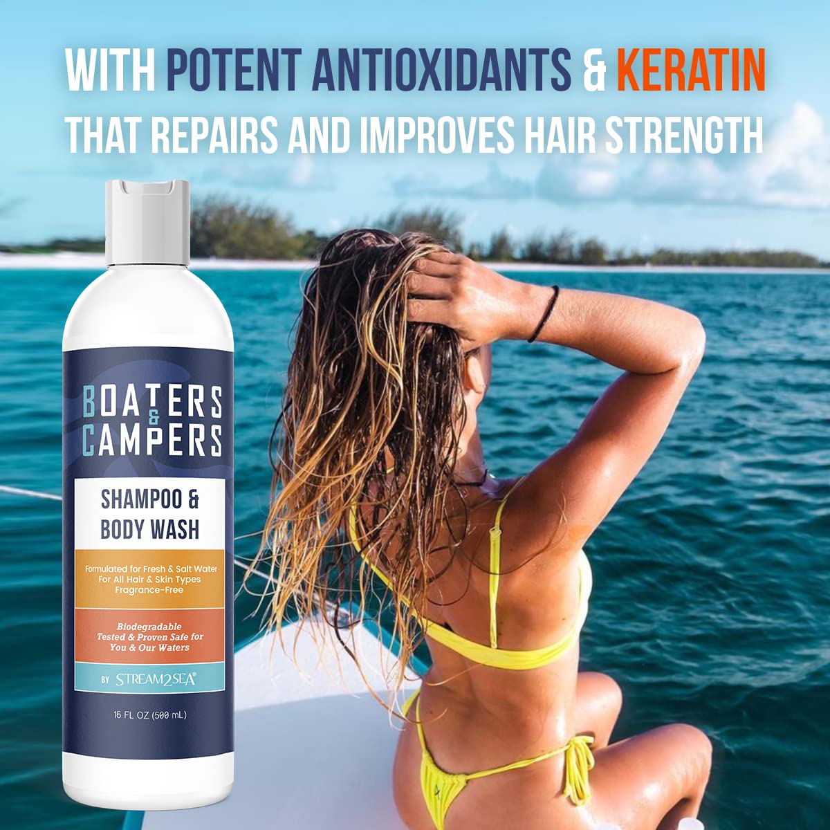 STREAM 2 SEA Boaters & Campers Hair Shampoo – Reef Safe, Fragrance Free, 16 oz