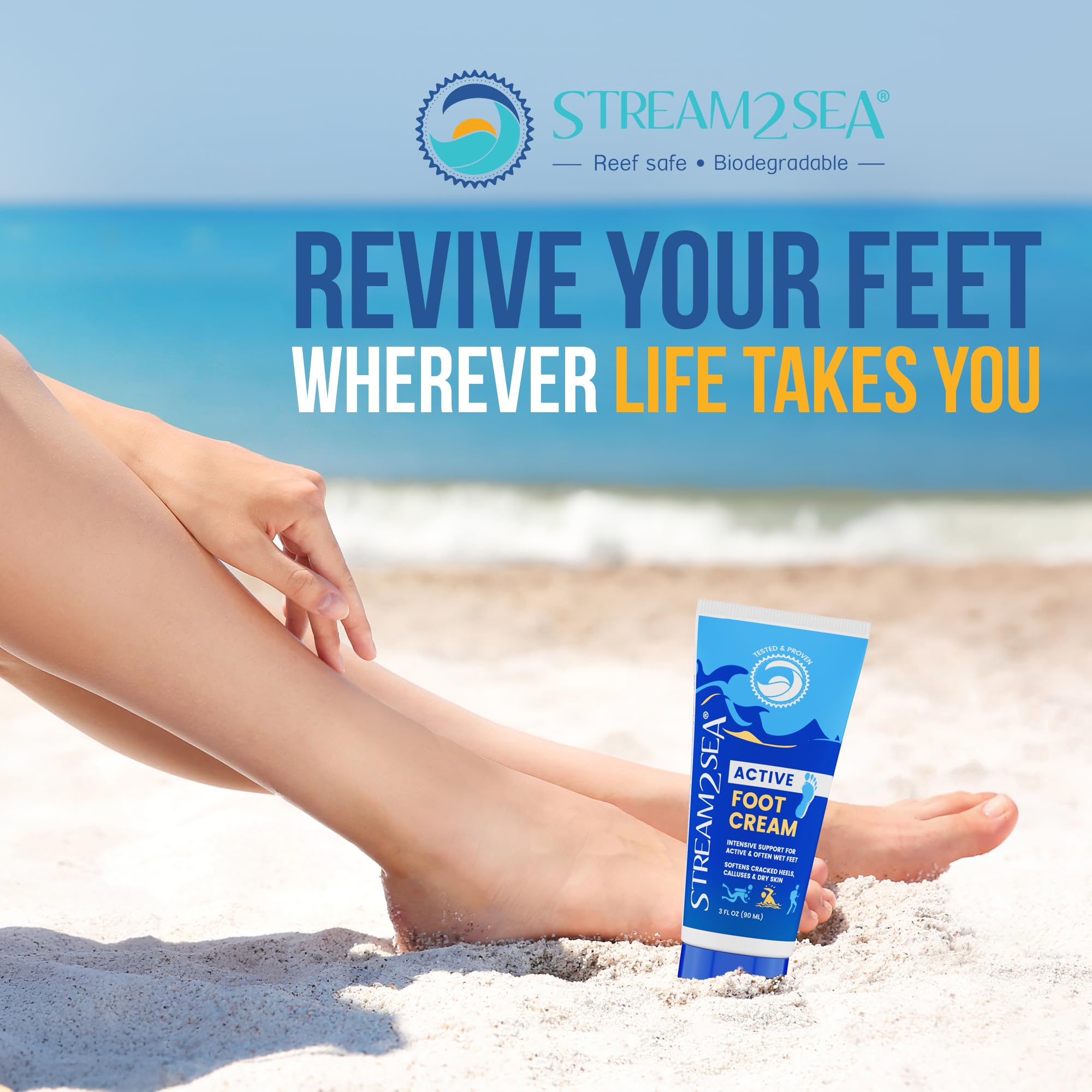 STREAM 2 SEA Active Foot Cream – Intensive Support for Active & Wet Feet | Fast-Absorbing, Non-Greasy, 2 Pack