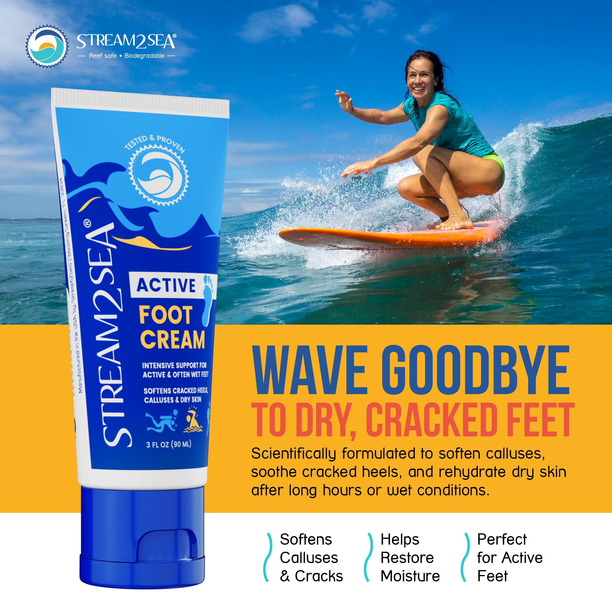 STREAM 2 SEA Active Foot Cream – Intensive Support for Active & Wet Feet | Fast-Absorbing, Non-Greasy, 2 Pack
