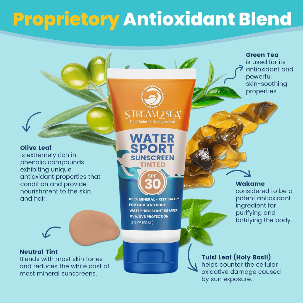 STREAM 2 SEA SPF 30 Tinted Mineral Sunscreen – Biodegradable, Reef Safe, 3-Pack Travel Size
