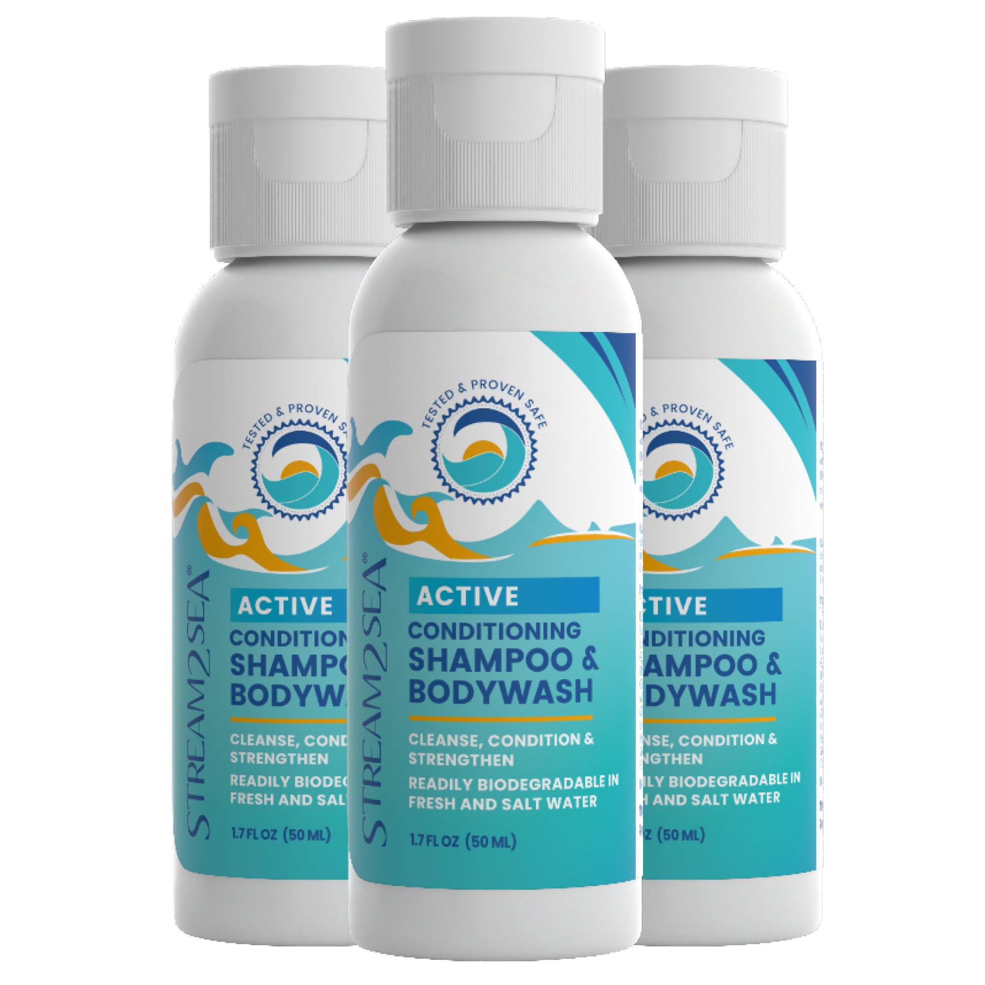 Stream2Sea 3-in-1 Swimmers Shampoo & Body Wash – Reef-Safe, Biodegradable, Travel Size 1.69oz
