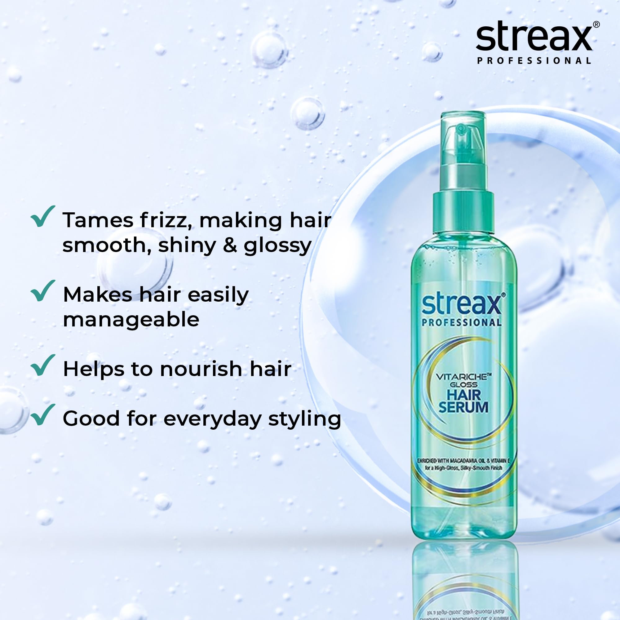 Streax Professional Vitariche Gloss Hair Serum - 115 ml | Shine & Smoothness