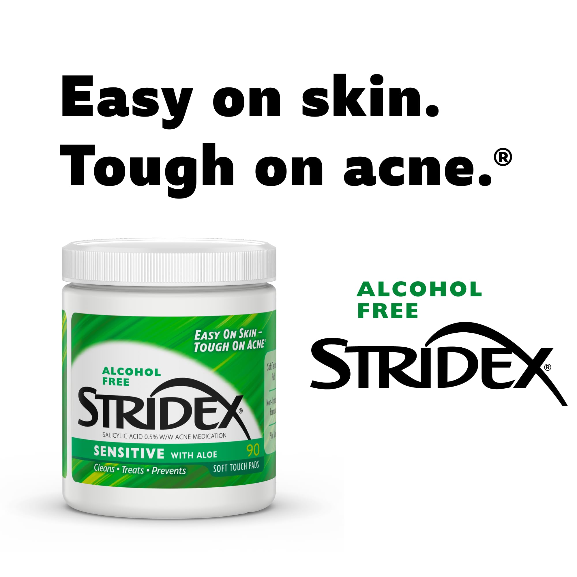 Stridex Medicated Acne Pads, Sensitive – 270 Count (3 Pack) | Gentle, Alcohol-Free