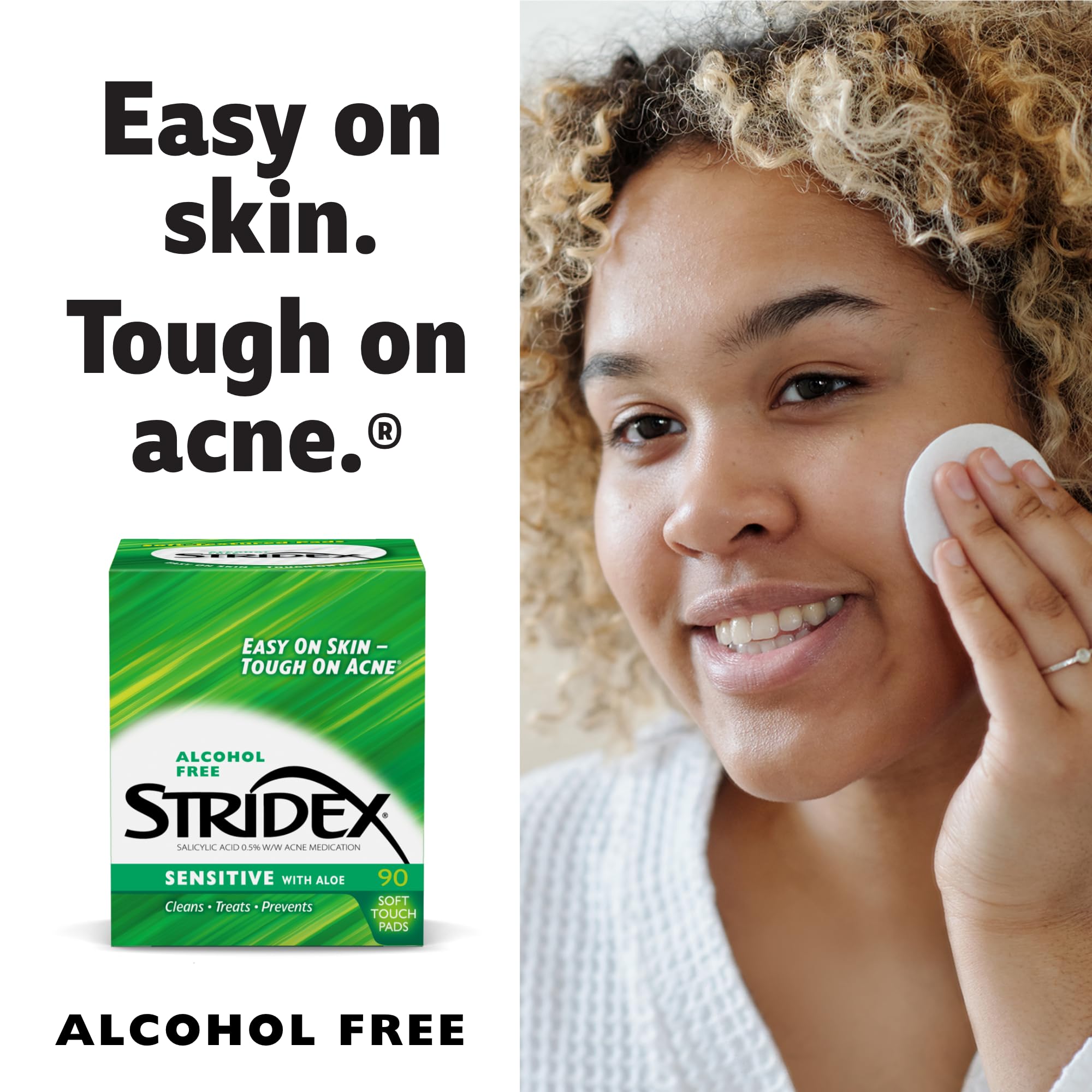 Stridex Medicated Acne Pads, Sensitive – 270 Count (3 Pack) | Gentle, Alcohol-Free