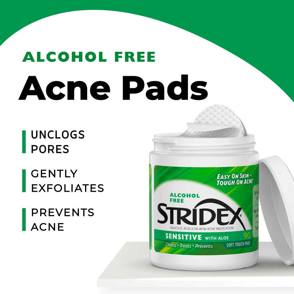 Stridex Medicated Acne Pads, Sensitive – 270 Count (3 Pack) | Gentle, Alcohol-Free