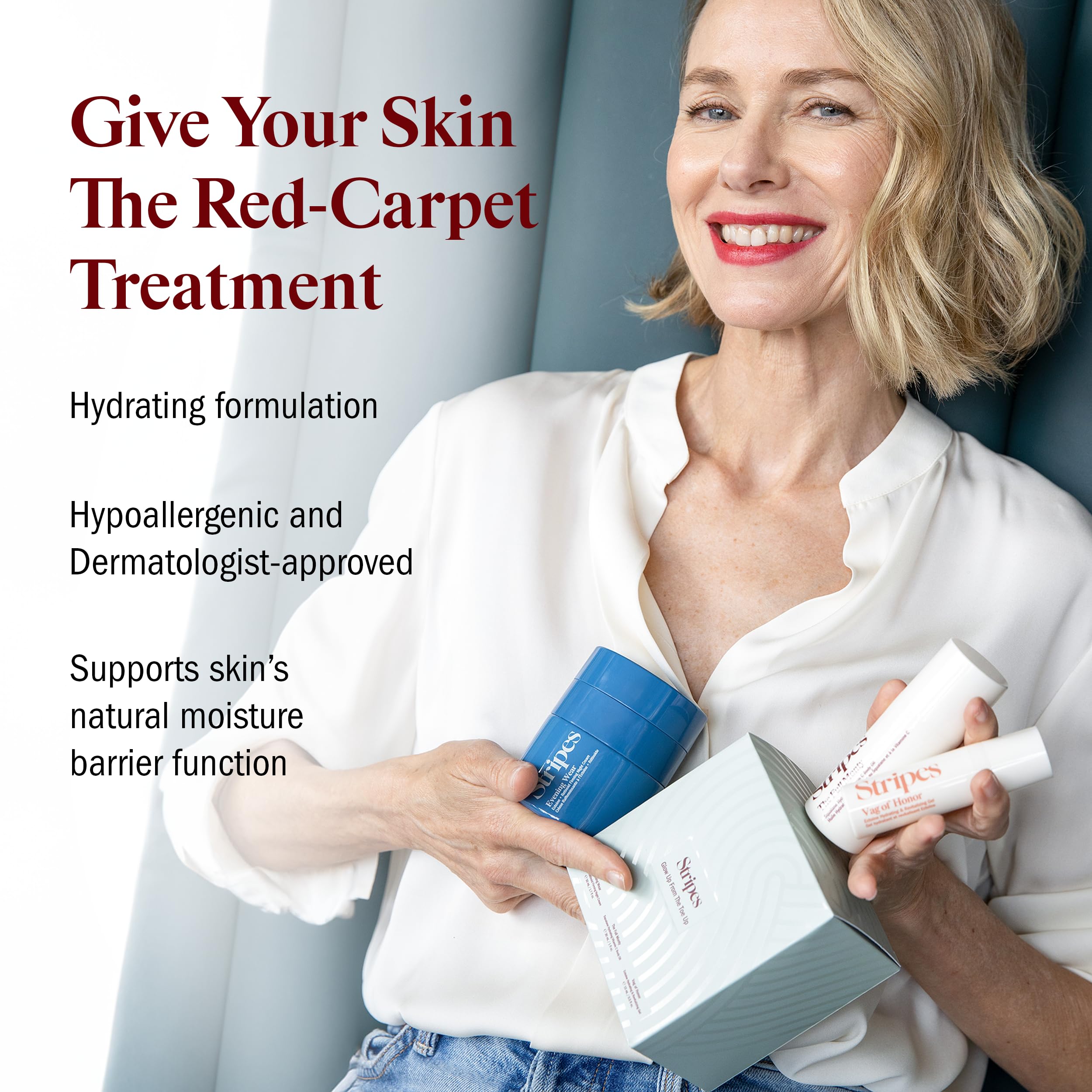 STRIPES Naomi Watts Glow Up Toe Up Holiday Gift Set | Full-Size Night Cream + Travel-Size Body Oil & Intimate Gel