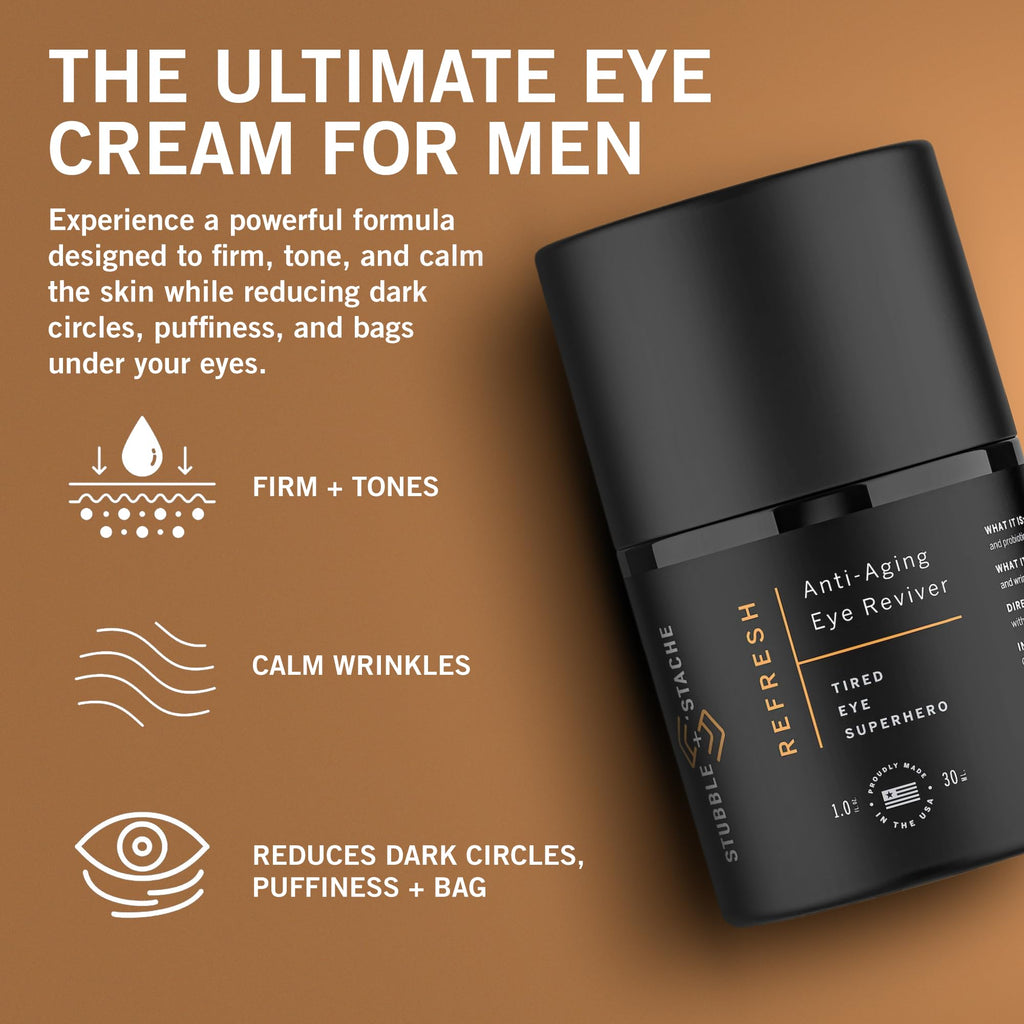 stubble & stache Refresh Under Eye Cream for Men – Fragrance-Free, Fast-Absorbing, Reduces Puffiness & Brightens Tired Eyes – With Acmella, Caffeine & Hyaluronic Acid – 1oz