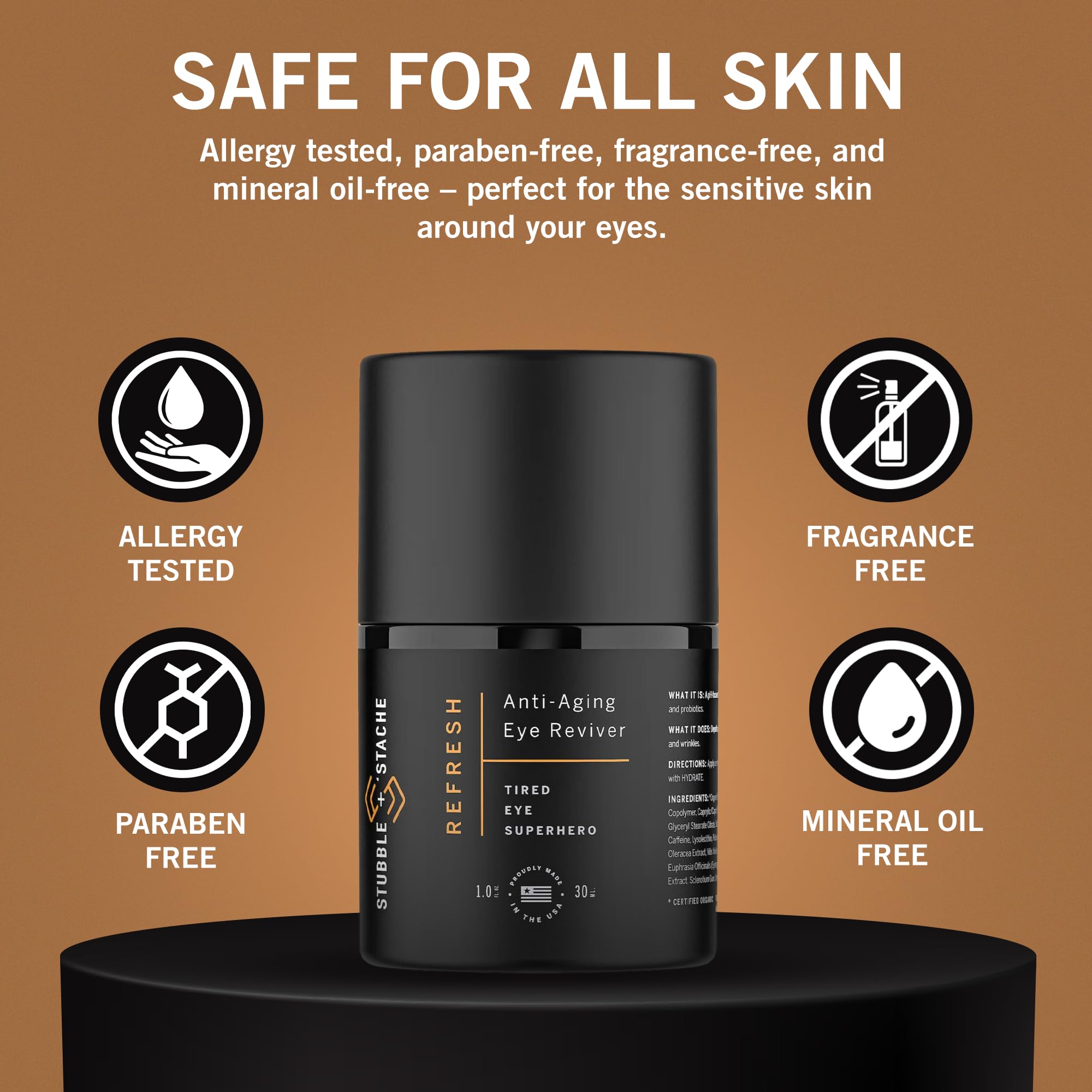 stubble & stache Refresh Under Eye Cream for Men – Fragrance-Free, Fast-Absorbing, Reduces Puffiness & Brightens Tired Eyes – With Acmella, Caffeine & Hyaluronic Acid – 1oz