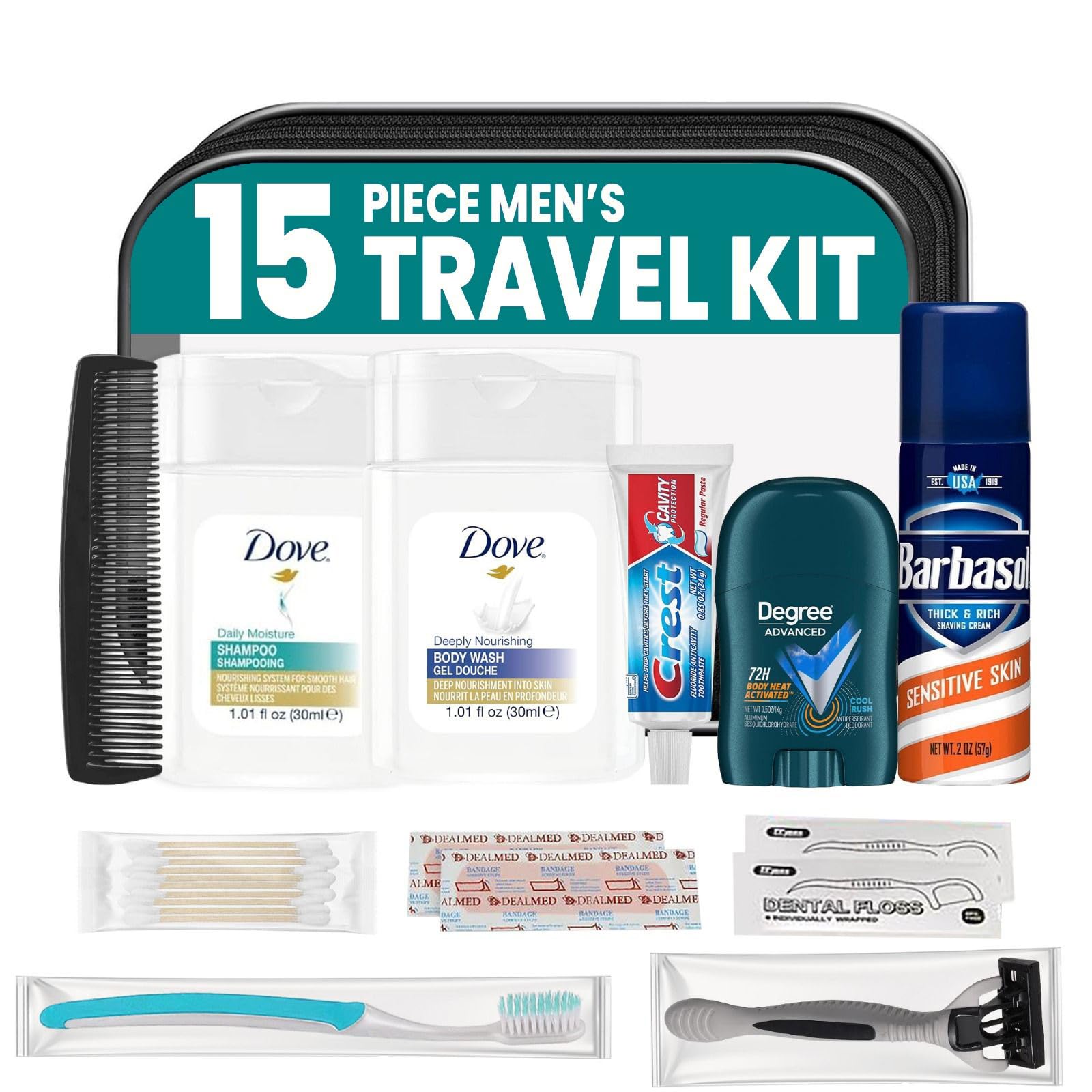 Trektote Travel Toiletry Kit for Men – 15-Piece TSA-Approved Set | Stuhrling Bottle