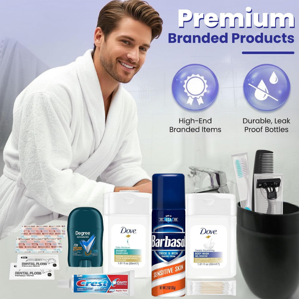 Trektote Travel Toiletry Kit for Men – 15-Piece TSA-Approved Set | Stuhrling Bottle