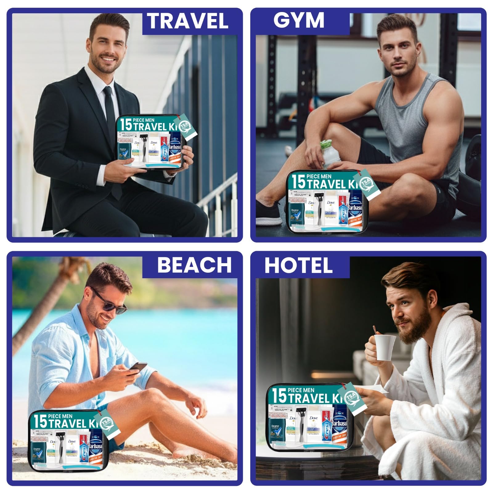 Trektote Travel Toiletry Kit for Men – 15-Piece TSA-Approved Set | Stuhrling Bottle