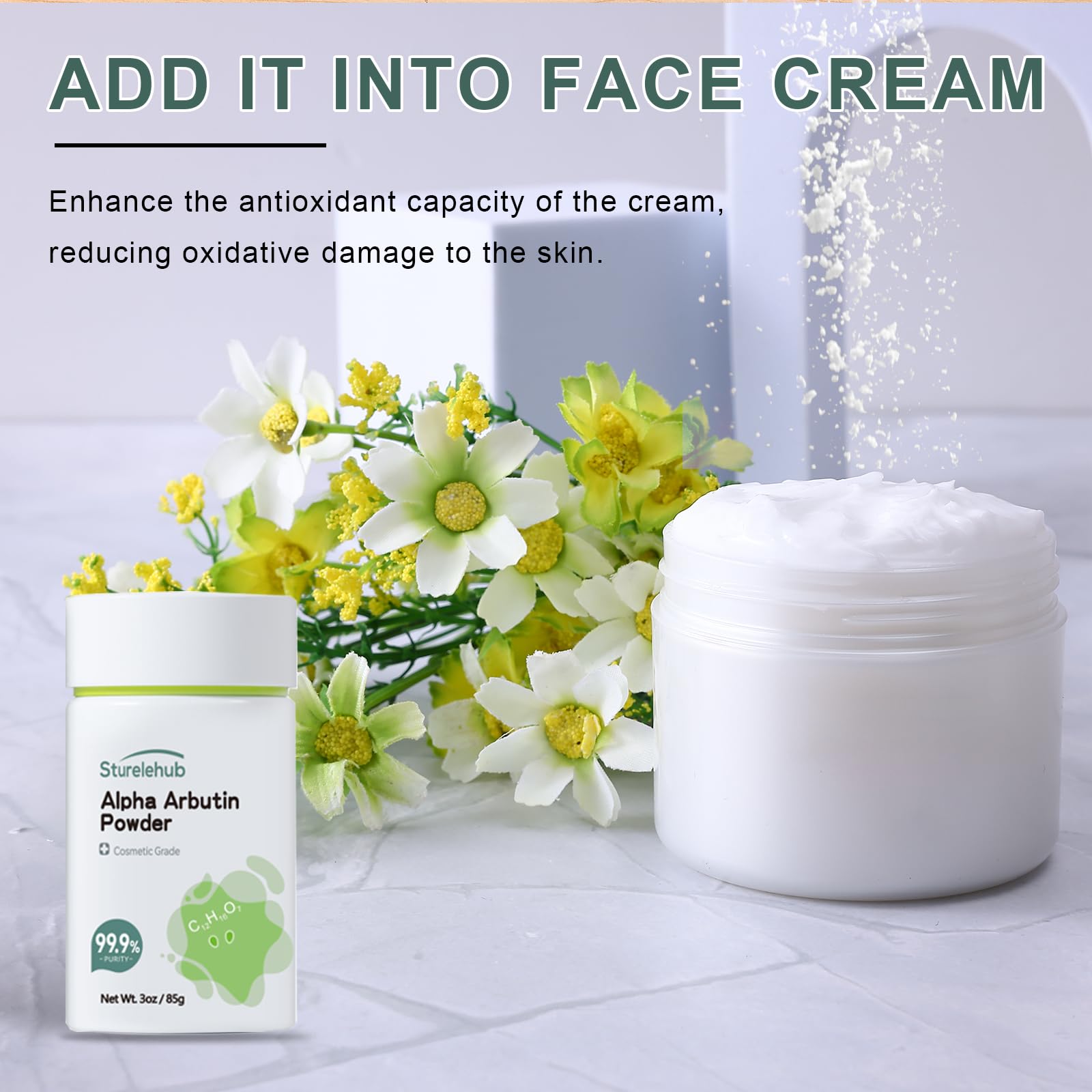 Sturelehub Alpha Arbutin Powder – 3OZ / 85g, 99.9% Purity, Cosmetic Grade for DIY Skincare