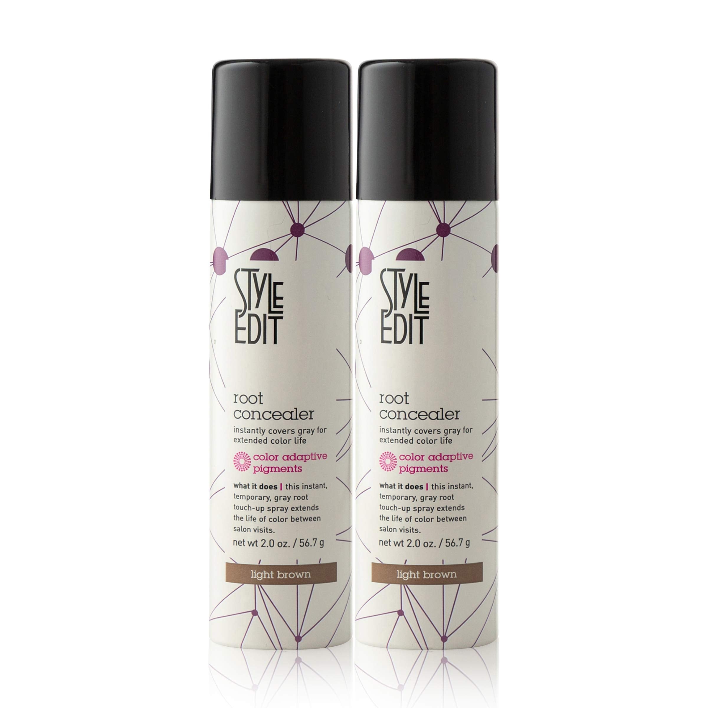 Style Edit Root Concealer Touch Up Spray – Instant Gray Root Coverage in Light Brown | 2 x 2 oz | Salon-Quality