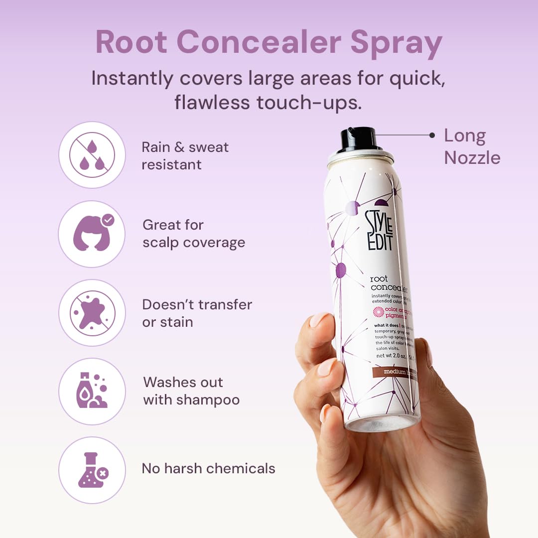 STYLE EDIT Root Concealer Touch-Up Spray – Instant Grey & Root Coverage (5-Pack, 2 oz Each) – Multiple Colors