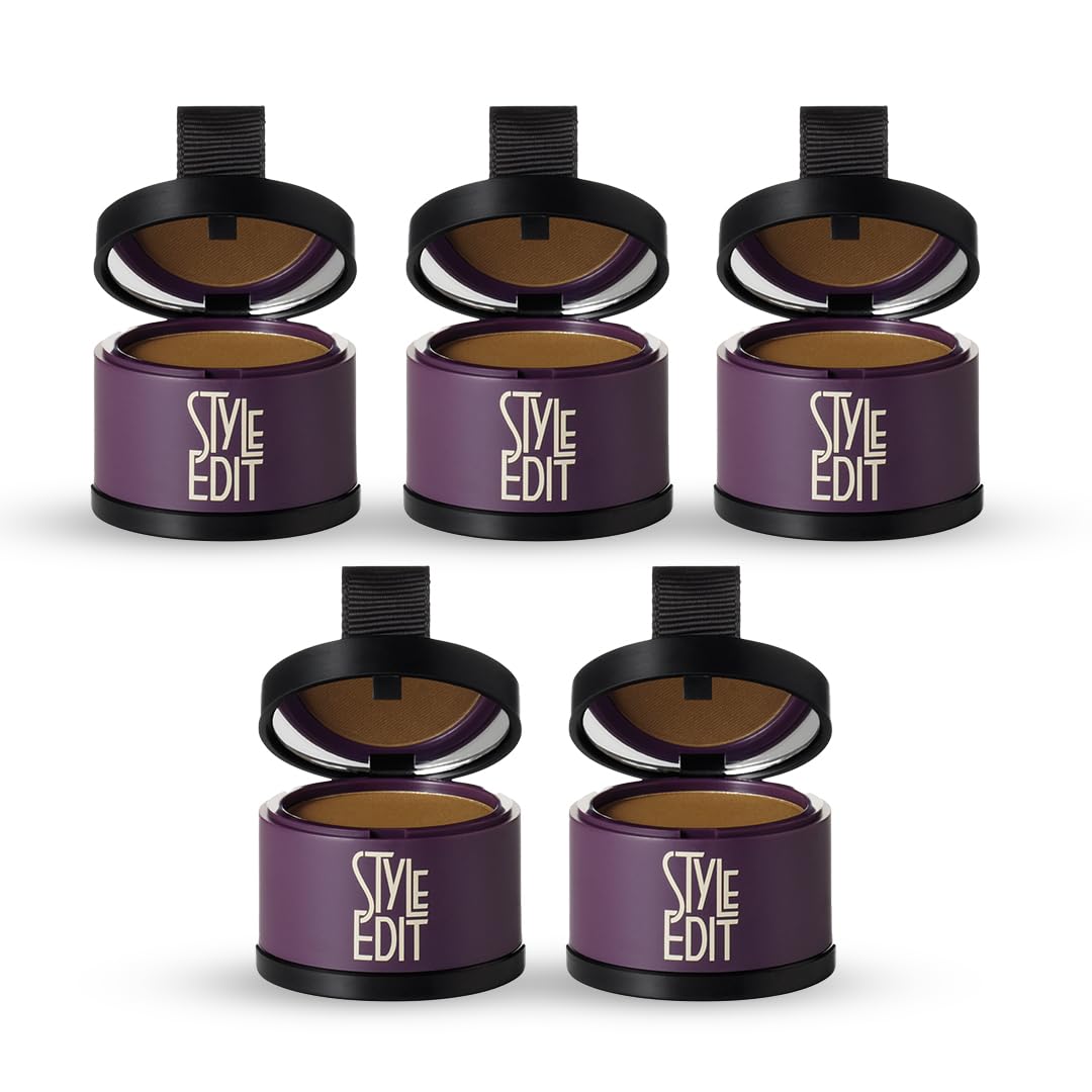 Style Edit Root Touch Up Powder (5-Pack) for Dark Roots & Grays – Water-Resistant, Mess-Free, Compact