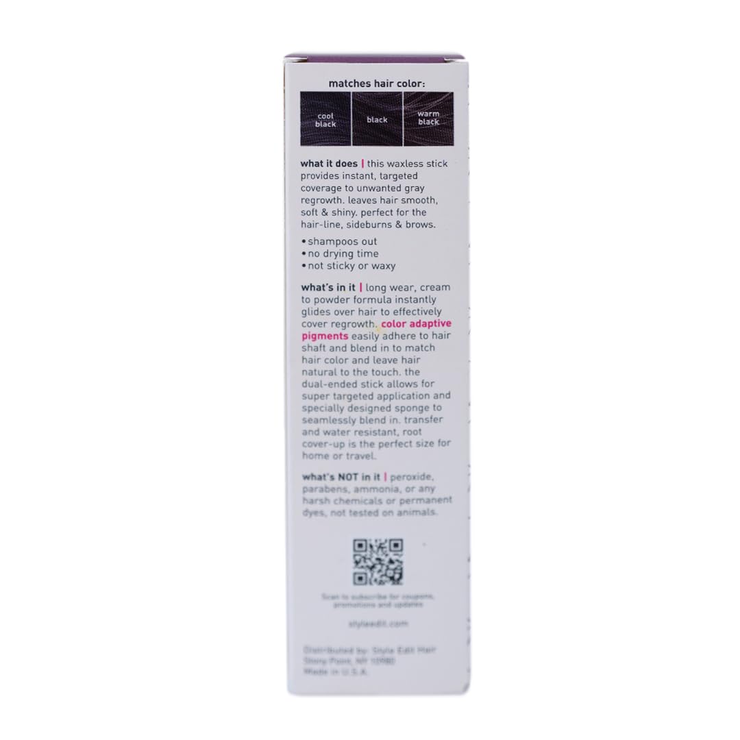 STYLE EDIT Root Touch Up Stick | Temporary Gray Root Concealer for Thin Hair | Black, 0.11 oz
