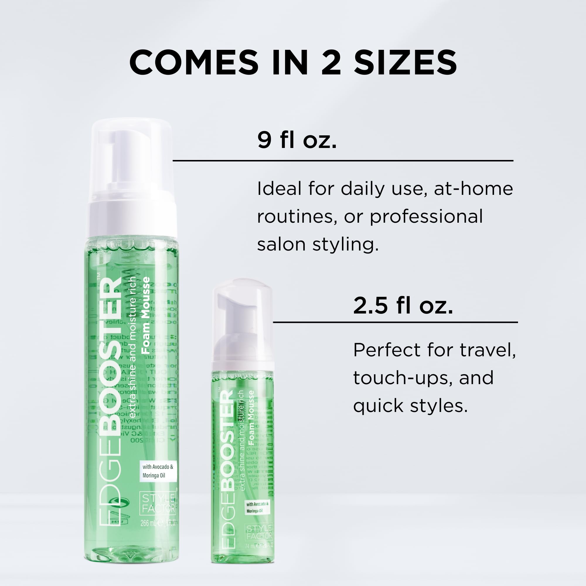 Style Factor EDGE BOOSTER: Extra Shine & Moisture Foam Mousse | Lightweight Styling for Curls, Waves & Protective Styles | Argan Oil | 9 fl oz