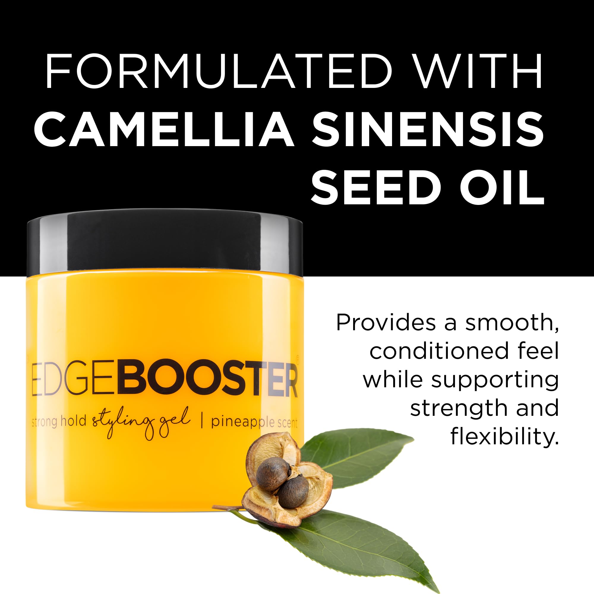 Style Factor EDGE BOOSTER Strong Hold Gel – Alcohol-Free, Camellia Seed Oil, 16.9oz