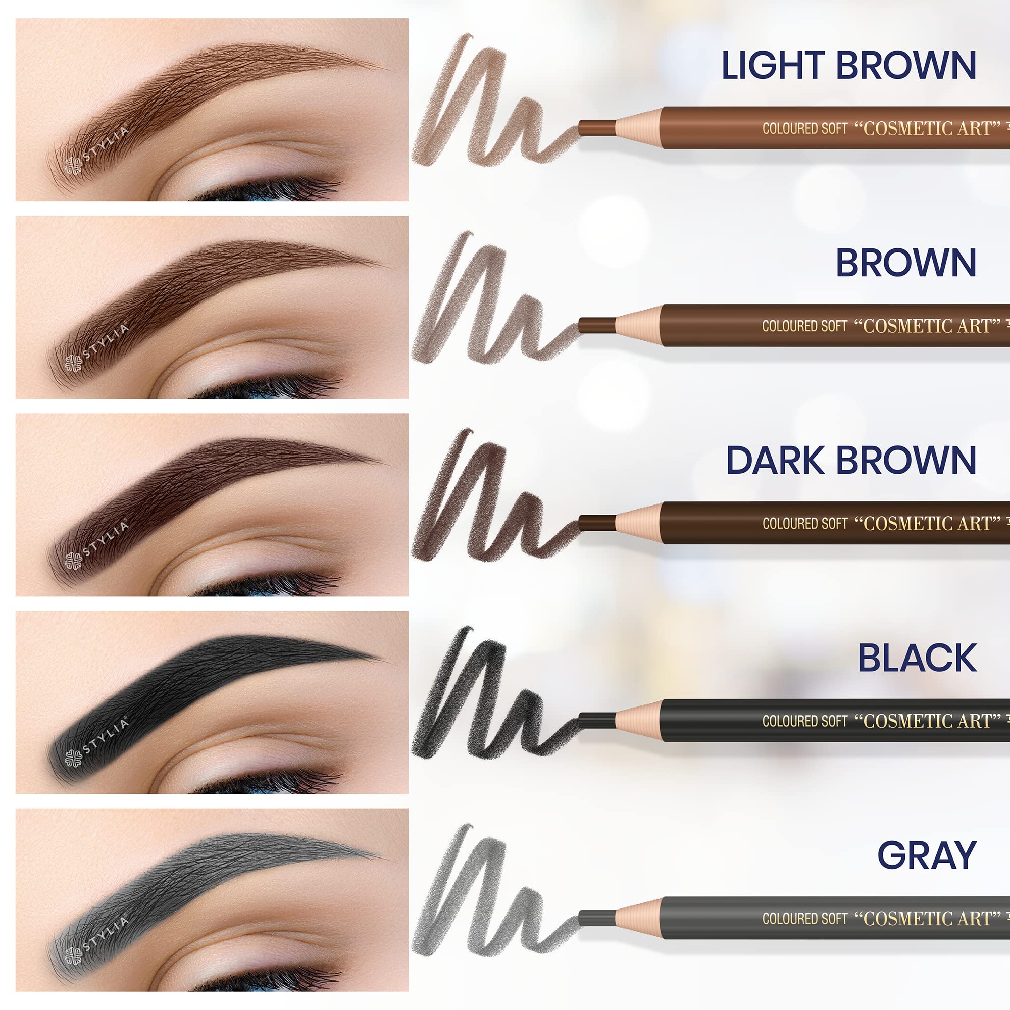 Stylia Waterproof Eyebrow Pencils for Women – 12pc Dark Brown, Long-Lasting Brow Pencil & Sharpener
