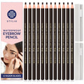 Stylia Waterproof Eyebrow Pencils for Women – 12pc Dark Brown, Long-Lasting Brow Pencil & Sharpener
