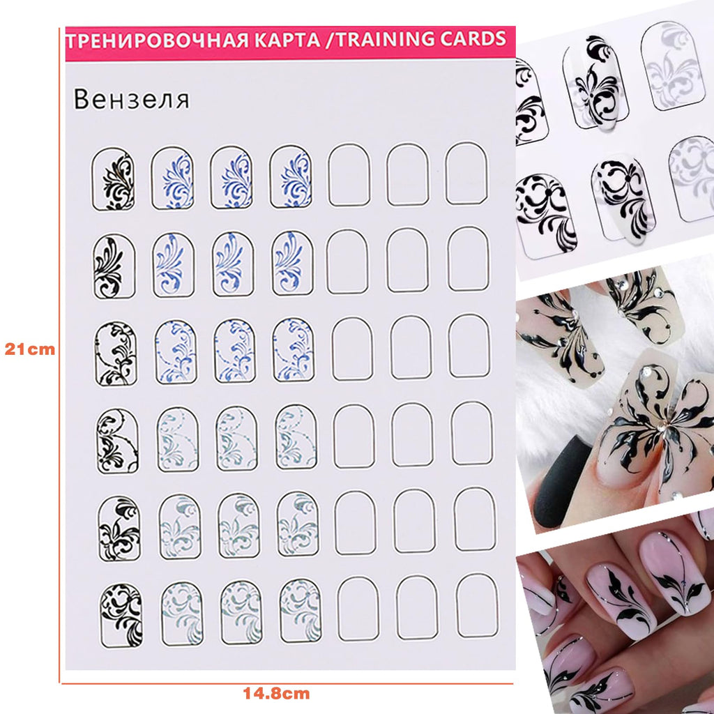 STZPRONAIL Practice Nail Art Book – 12 Pattern Books, Liner Brushes & Remover Wipes Kit