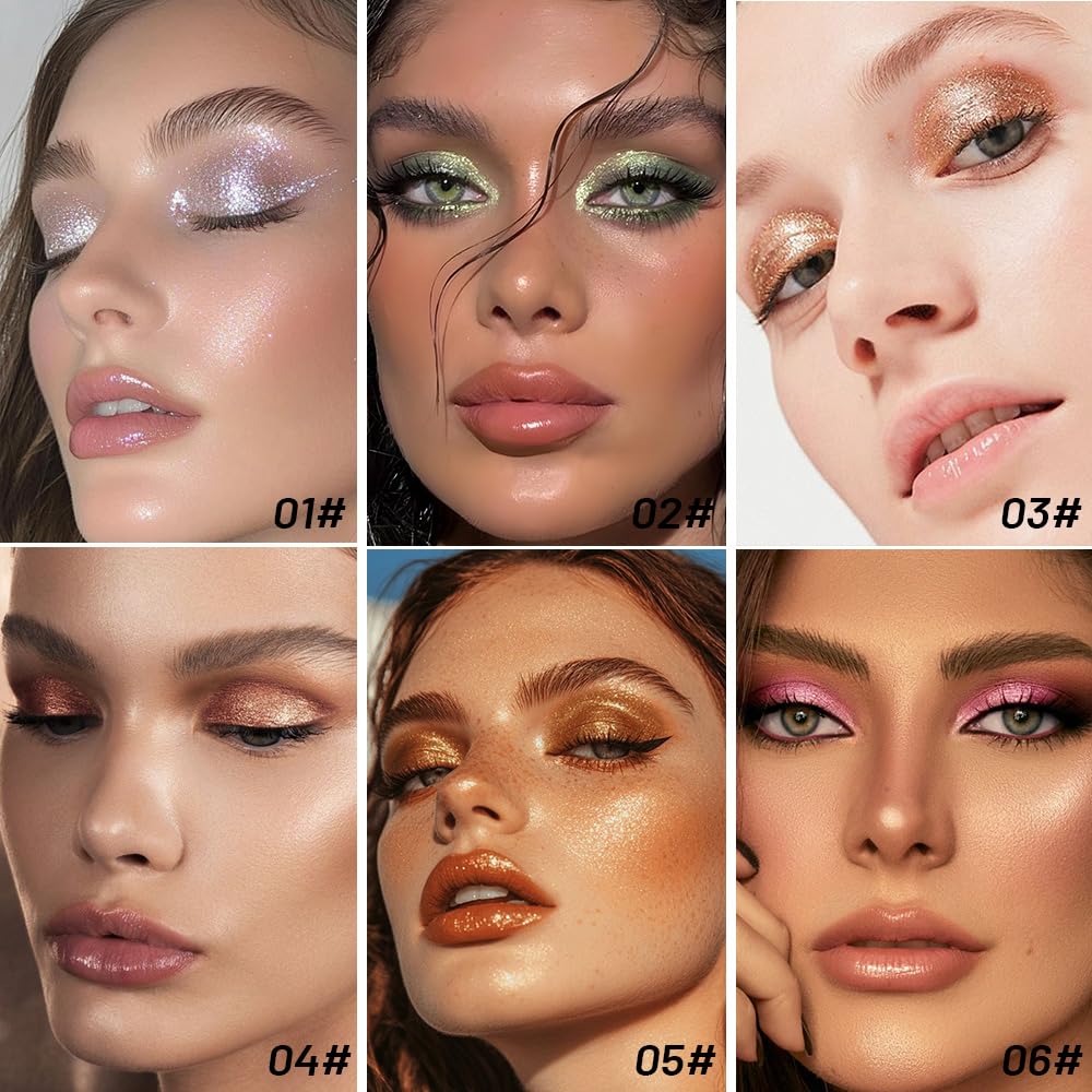 SUAKE Liquid Sparkling Eyeshadow Sticks Pack – 6 High-Pigment Metallic Glitter Eyeshadows, Quick-Dry & Long-Lasting