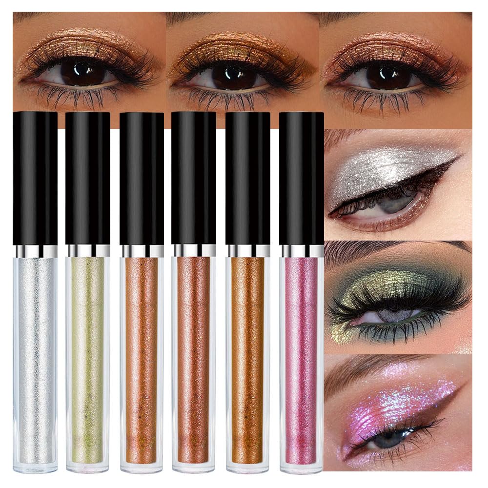 SUAKE Liquid Sparkling Eyeshadow Sticks Pack – 6 High-Pigment Metallic Glitter Eyeshadows, Quick-Dry & Long-Lasting
