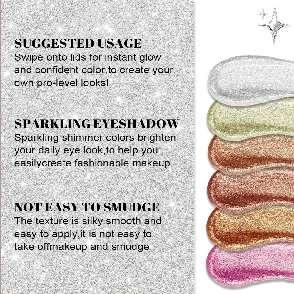 SUAKE Liquid Sparkling Eyeshadow Sticks Pack – 6 High-Pigment Metallic Glitter Eyeshadows, Quick-Dry & Long-Lasting